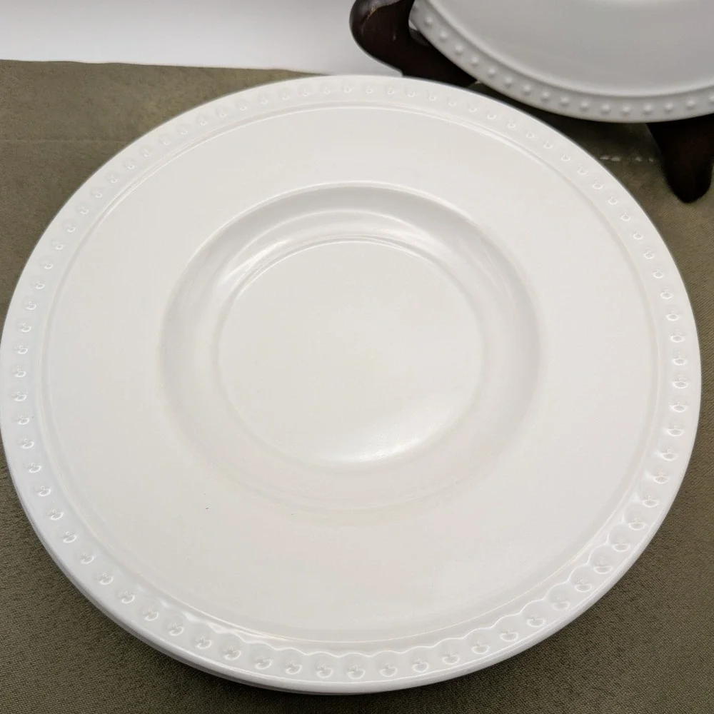 Crate and Barrel Staccato Saucers White Beaded Rim Kathleen Wills Japan Set of 4